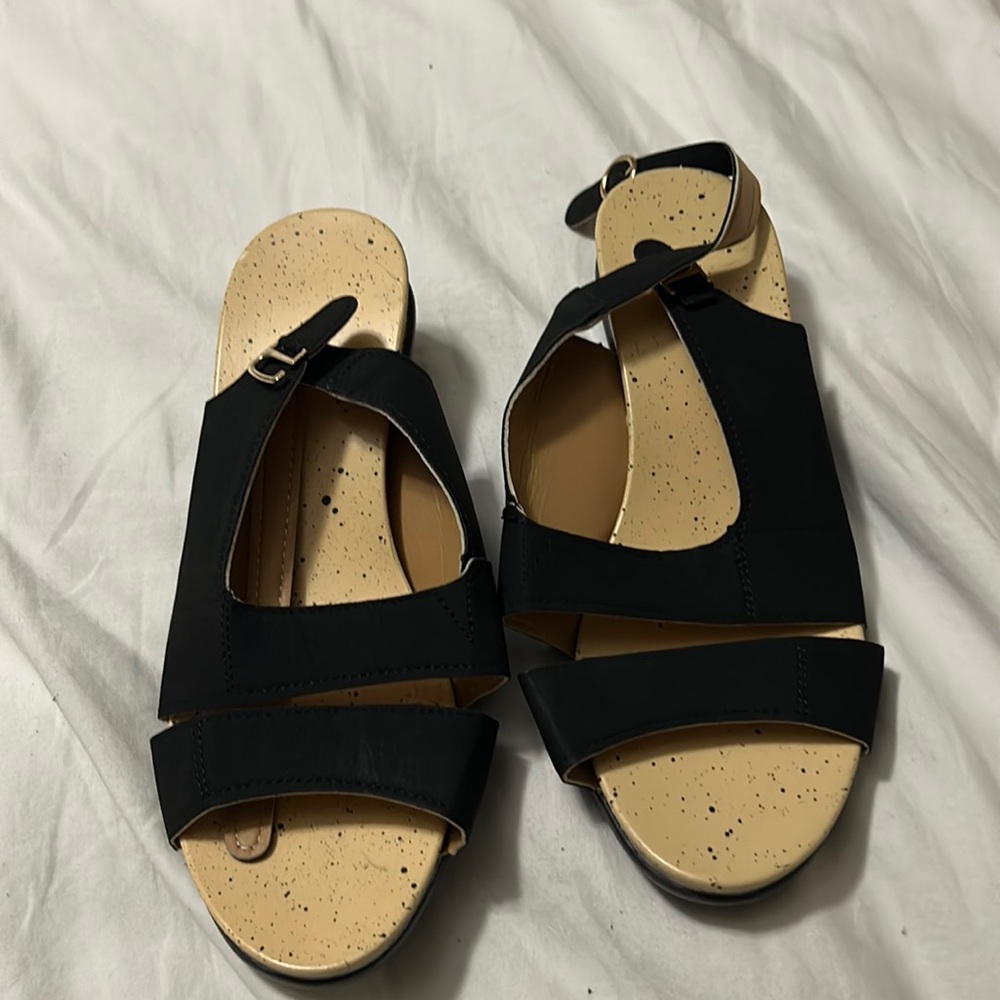 Black low heeled sandals